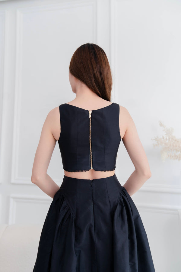 The Olivia Crop Top in Black Silk