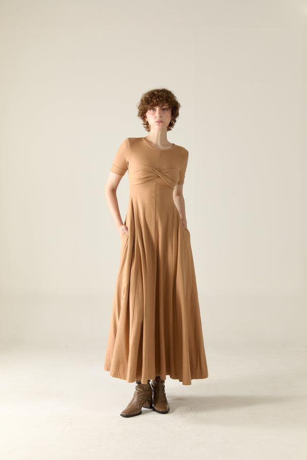 Kendall Maxi Dress in natural cotton - Mocha