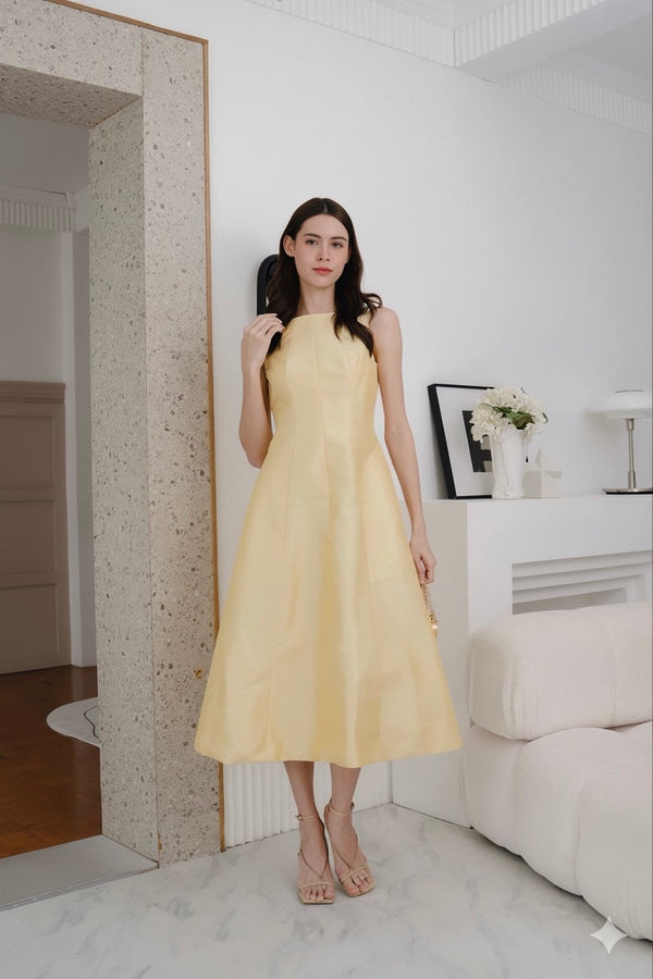 The Amilie Midi Dress in Mulberry Silk - Yellow