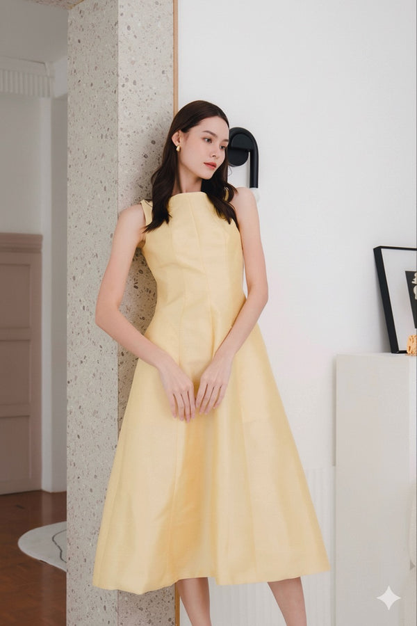 The Amilie Midi Dress in Mulberry Silk - Yellow