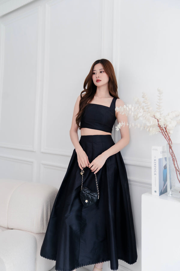 The Olivia Crop Top in Black Silk