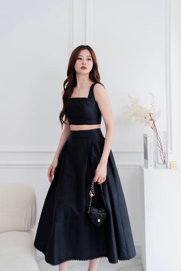 The Olivia Crop Top in Black Silk