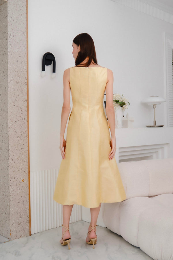 The Amilie Midi Dress in Mulberry Silk - Yellow