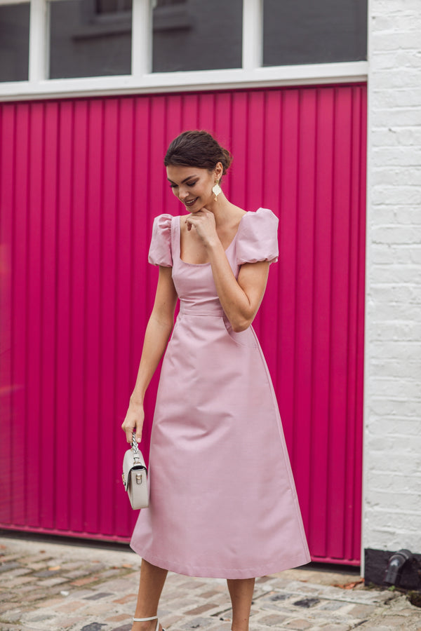 Back in Stock! The Praya Midi Dress in Mulberry Silk - Pink